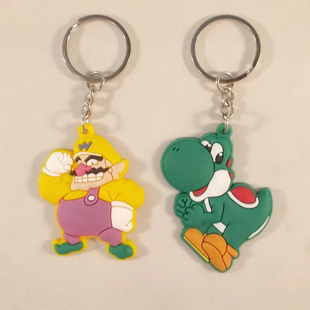 Men's Silver Mario Brothers Wario Yoshi Characters Keychain Key Ring Lot of 2